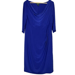 Lauren Ralph Lauren Ruched Sheath Dress 16W Royal Blue Cowl Neck Classic